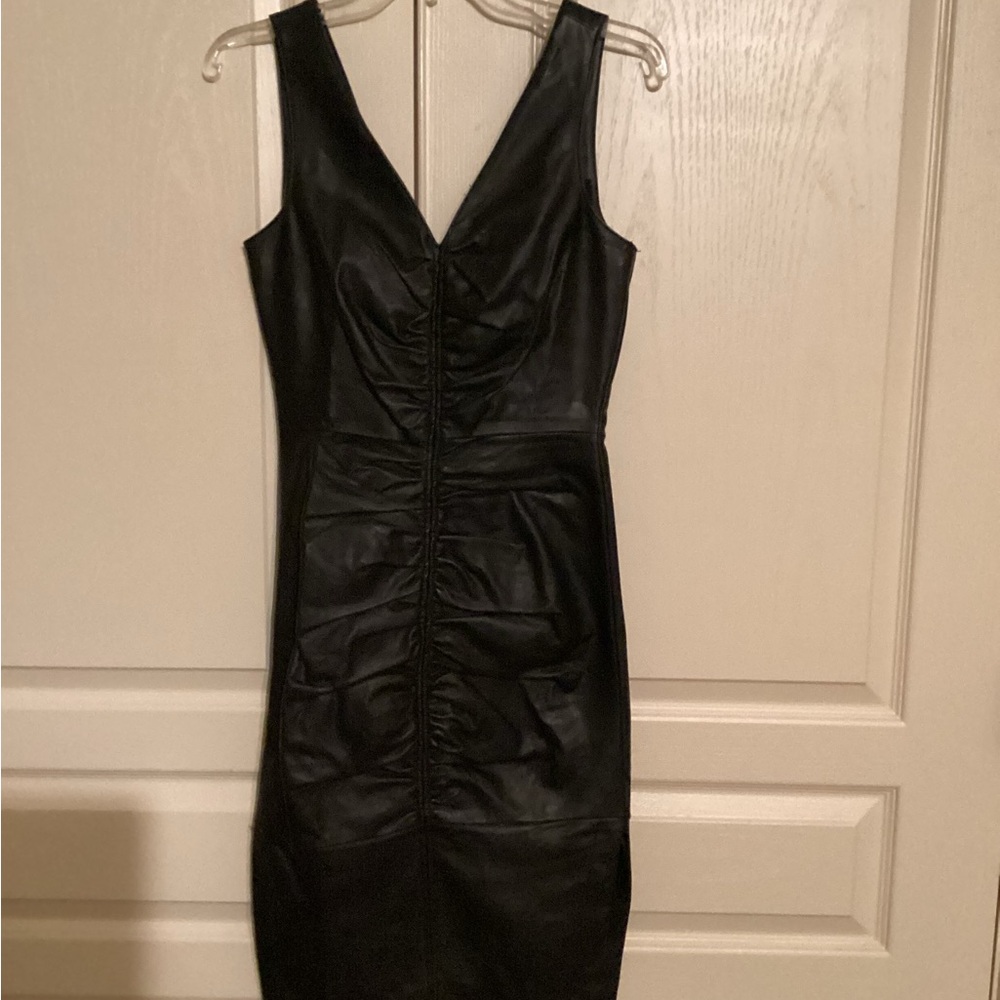 Black faux leather sleeveless dress